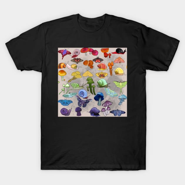 Rainbow Mushrooms and Moths and Snails Coattagecore Pride Neutral T-Shirt by JamieWetzel